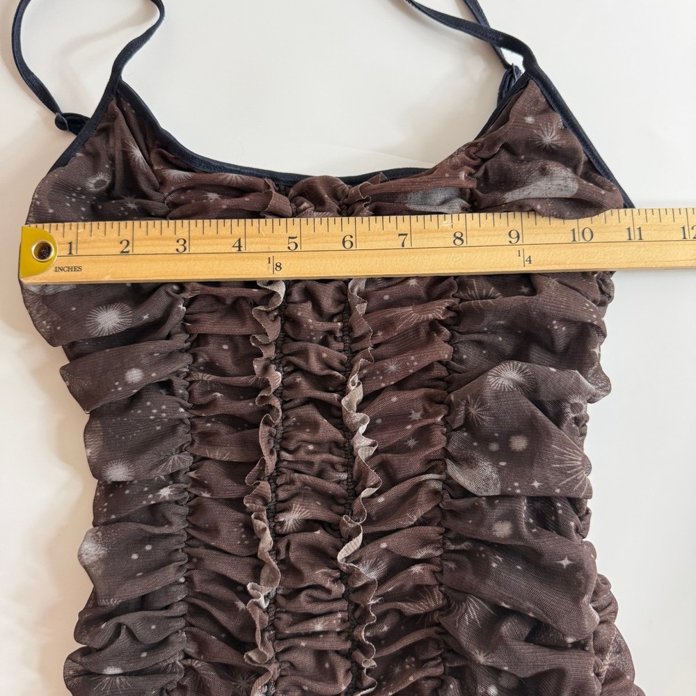 Urban Outfitters Tegan Celestial Mesh Bodycon Mini Dress Brown Whimsygoth XS - Picture 11 of 13